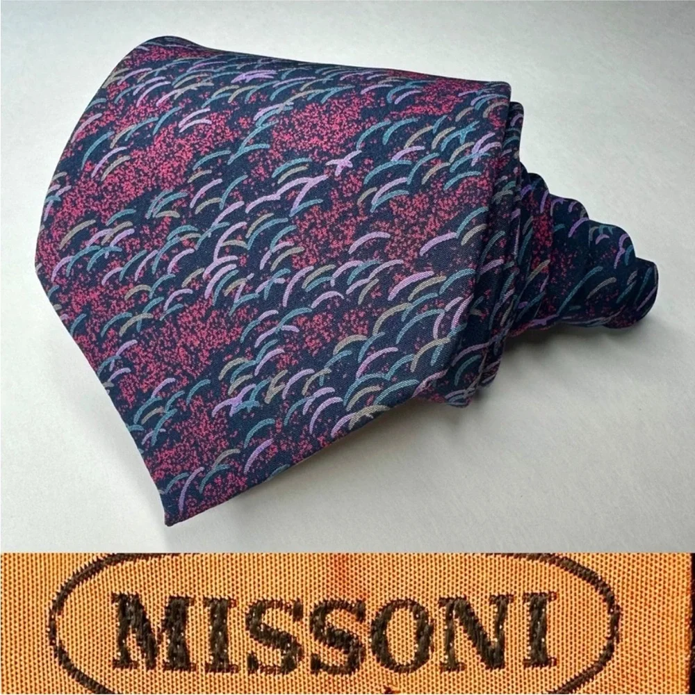 Vintage MISSONI CRAVATTE Vibrant Blue & Purple Abstract Classic Tie, 3.5”